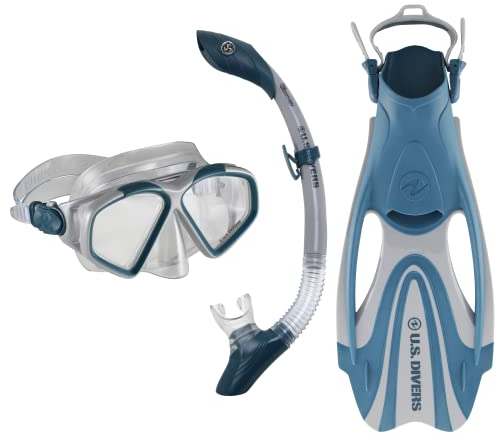 US Divers , Schnorchelset Cozumel für Erwachsene , Maske, Schnorchel und Flossen GREY NAVY BLUE, L