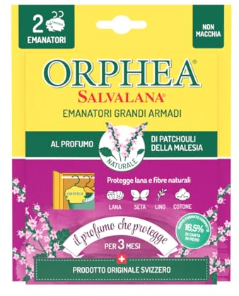 Orphea Salvalana Bettwäsche für Schubladen und Schränke schützt Wolle und Naturfasern mit dem Duft von Sandelholz und Bergamotte, 2er-Pack