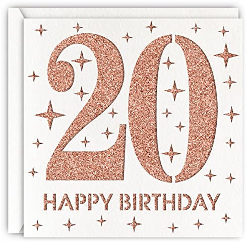 MAGJUCHE Rose Gold 20th Birthday Card, Laser Cut Glitter Girl Age 20 Birthday Gift For Daughter, Granddaughter