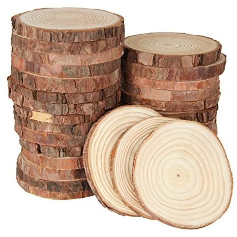 JMIATRY 30 Pack Natural Wood Slices, 9-10cm Log Slices | Unfinished Round Wood Slices kit, No Hole Log Wooden Circles for Arts, Christmas or Wedding Ornaments and DIY Crafts