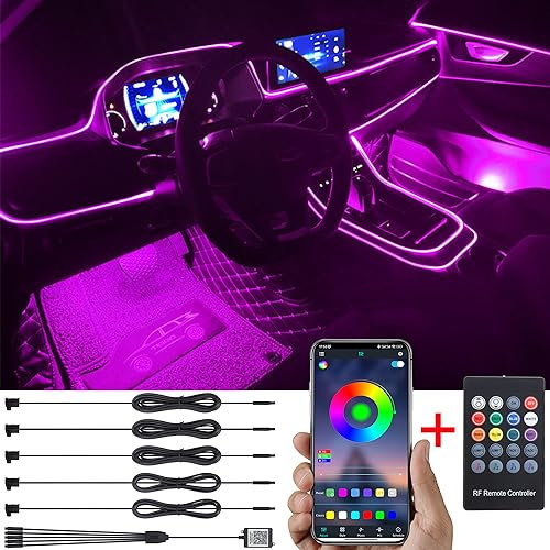 TABEN Auto Umgebungsbeleuchtung Kit 6m Glasfaser 64 Farben RF Fernbedienung + Bluetooth APP Steuerung USB Atmosphäre Licht, DIY 16 Millionen RGB Mehrfarbig Sound Musik Sync Innenbeleuchtung