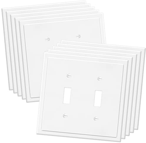 2-Gang Moderne Kante Dekorative Wandplatte Abdeckung Schalter Steckdose Doppel-Knebel Elektrische Frontplatte für Lichtschalter, Smart Switch, GFCI, Dimmer, USB-Steckdose (10 Stück, Doppelknopf)