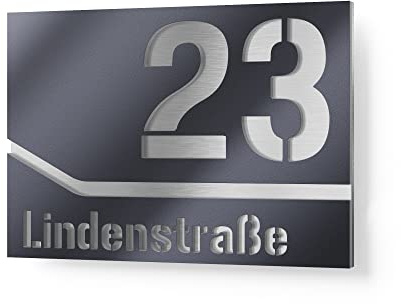 Graviers Design Hausnummernschild aus V2A Edelstahl 250x175 - Anthrazit RAL 7016 - Wetterfest Rostfrei Individuell anpassbar mit eigener Nummer Straße - Made in Germany