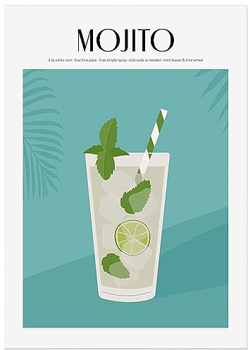 JUNOMI® Mojito Poster DIN A2, Cocktail, Longdrink, Bar, Getränke, Cocktail Set | ohne Rahmen