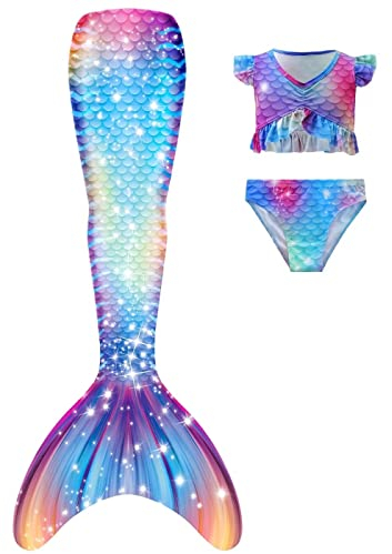 DNFUN Mädchen-Mermaid tai-with Bikini-for Swimming,ohne Monoflosse 3 Stück – Meerjungfrauen-Schwimmen kostüme für Kinder,ohne Monoflosse-2 cm2,130
