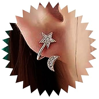 TseenYi Mond Stern Ohr Jacke Ohrringe Cz Stern Mond Jacke Ohrringe Ohr Jacke Boho Kristall Vorne Hinten Ohrringe Cz Strass Ohrringe Schmuck Für Frauen Und Mädchen (Silber)