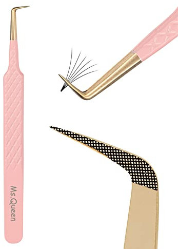 Ms.Queen Pince à épiler à 90 degrés pour extensions de cils, pointe en fibre de précision, pince à épiler pour cils Mega Volume