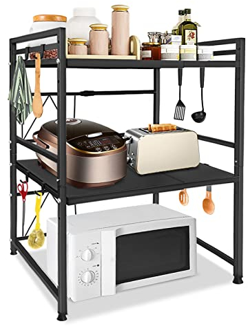 HENGMEI Mikrowellen Regal 3-stufiges Ausziehbares Mikrowellenständer Mikrowellenhalter Küchenorganizer ständer mit Stauraum für Mikrowellen, Schwarz
