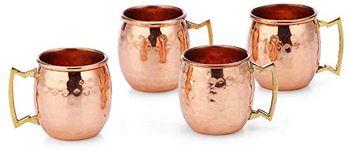 Prisha India Craft 2 Oz. Solid Copper Mini Moscow Mule Shot Mug, Set of 4 Authentic 100% Solid Copper Hammered Moscow Mule Mug 2-Oz Shot Glass - Set of 4