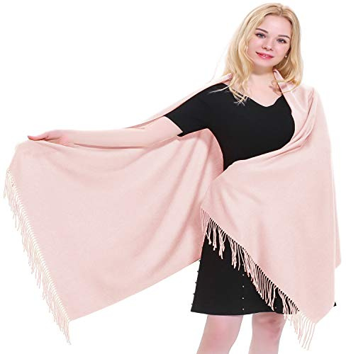CJ Apparel Châle en cachemire rose clair, rose bébé, 100% cachemire, écharpe pashmina, étole, foulard, fait à la main au Népal