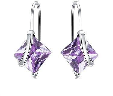 Amethyst Ohrringe Silber 925 hängend Creolen Baumeln Damen mit 5A Zirkonia Geburtsstein Februar für Frauen Geburtstags Schmuck Geschenk für Sie