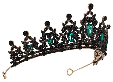 Mobestech Vintage Königin Tiara Schwarzgrüner Strassstein Hochzeit Diademe Schwarze Gotische Kronen Luxus-strasskrone Schwarze Grüne Brauthochzeit Diamant-tiara Schal Jahrgang Bankett