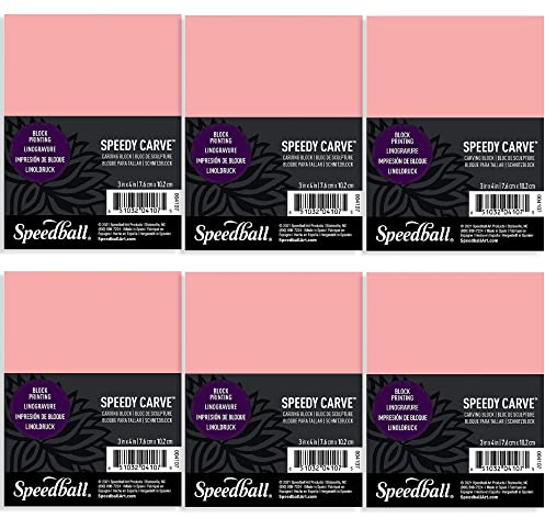 Speedball 3 x 4 Speedy-Carve Block Pink 6 Pack, For Block Printing, Stampers, Carving, Lino Blocks, Craft Art Tools For Tool Kit