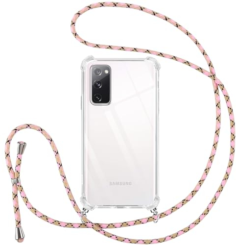Vauki handyband für Samsung Galaxy S20 FE 5G Hülle mit Band, Durchsichtig Transparent Silikon Handyhülle mit Kette, Stoßfeste Schutzhülle zum Umhängen Kordel für Samsung S20 FE 5G, Rose 01