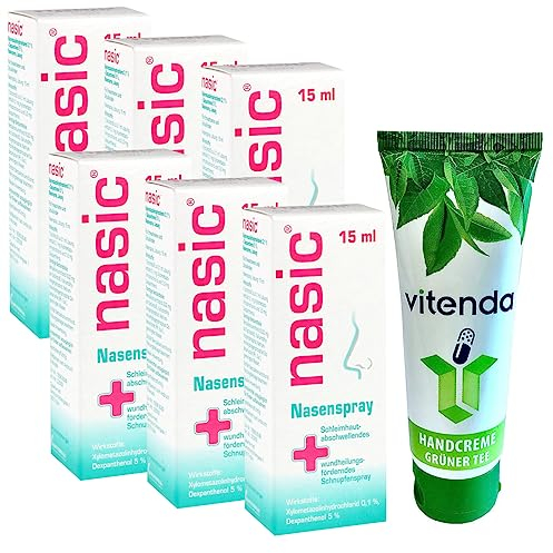 NASIC Nasenspray Dosierspray für Erwachsene und Kinder ab 12 Jahren 6x15ml inclusive einer Handcreme von vitenda