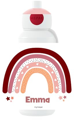 Mepal Gourde personnalisée avec nom - Bouteille d'eau pop-up pour enfants - Motif campus - Arc-en-ciel - Bouteille anti-fuite pour l'école - Sans BPA et passe au lave-vaisselle - 400 ml - Rose
