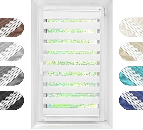Birrke Doppelrollo Ohne Bohren/Mit Bohren 2in1 30 x 230 cm - Tag und Nacht Duo Rollo für Sonnenschutz und Sichtschutz - Doppel Rollo - Einfache Montage Weiß
