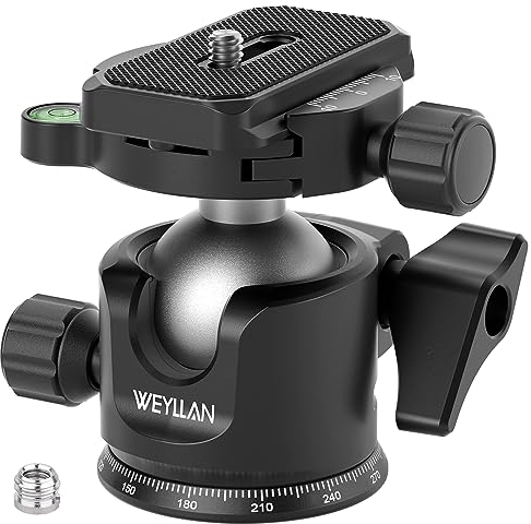 Testa a sfera a basso profilo, piastra a sgancio rapido da 1/4 di pollice Testa per treppiede panoramico 360 Professional per fotocamere DSLR Treppiedi Monopiedi Cursori per videocamere