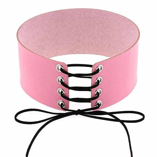 SHTGOI Lot de 2 jarretières en cuir de 6 cm de large - Anneau de cuisse - Style punk gothique - Avec cordon réglable - Sexy - Pour femme - Carnaval - Cosplay - Accessoire de fête - Rose