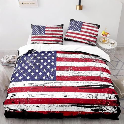 SELIDO Usa Bettwäsche 155x220 Kuschelig Weiche Microfaser 3D Druck Usa Bettwäsche-Sets Teenager Bettbezug + 2 Kissenbezug 80x80 mit Reißverschluss