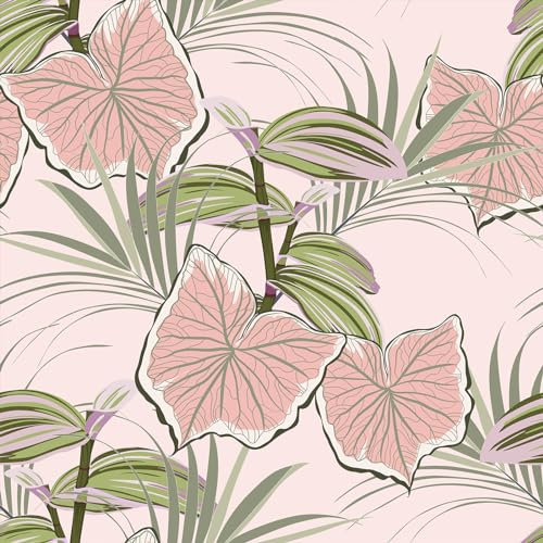 VaryStyle 17.7x118 Tropical Leaf Wallpaper Exotic Pink/Green Leaf Peel and Stick Wallpaper Pink Botanical Leaves Wall Mural Removable Self Adhesive Leaf Contact Paper for Bedroom Bathroom Shelves