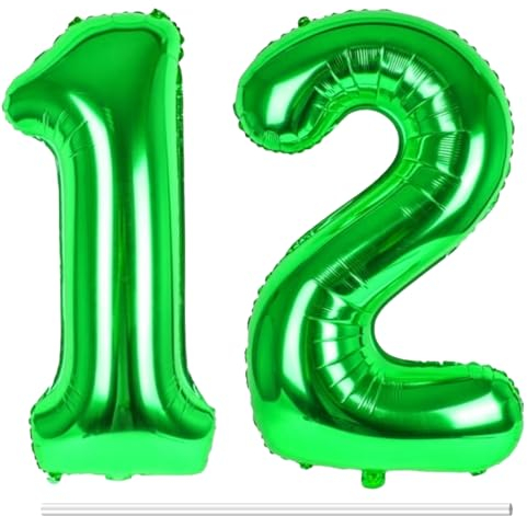 LAPONO Luftballons Geburtstag Zahl 12 Grün, XXL Folienballon Zahlen 1 und 2 Riesen Helium Ballons 12 Jahre Geburtstagsdeko für Junge, Mädchen 12. 21. Kindergeburtstag Jubiläum Party Deko