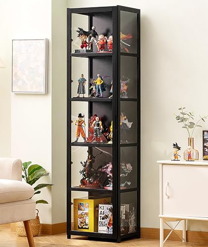 CHAANG glasvitrine vitrine vitrinenschrank sammlervitrine wohnzimmerschrank Natürlicher Bambusrahmen, Side-by-Side-Türdesign, versiegelt und staubdicht, leicht zu reinigen