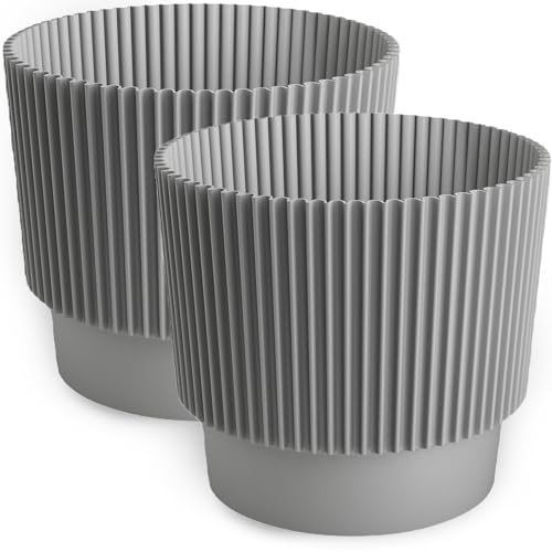 PECZEKO Blumentopf matt, Pflanzkübel aus Übertopf Kunststoff Dekorativer Topf für, groß und klein Pflanzen, 2er-Set blumenkübel, blumenkübel kräutertopf (2 Pack) Grau, ø 17 cm