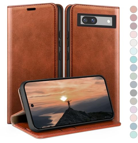 HUOUH für Google Pixel 7A Hülle mit RFID Schutzhülle aus Lederhülle Handyhülle,360 Grad Schutz Case,Kartenfach Leder ständer Handy hülle für Pixel 7A Klapphülle Wallet Cover Hellbraun