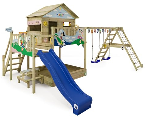 Disney's Mickey y Sus Amigos Saga Parque Infantil de Wickey - Estructura para trepar, Equipo de Juegos de jardín para niños - Parque Infantil de jardín de Madera para Exteriores
