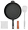 GRÄWE CI 350 Poêle en fonte, Ø 32 cm, poêle à frire en fonte, ensemble de poêles avec spatule, protection de poignée (cuir véritable), nettoyant pour anneaux, poêle pour induction et barbecue