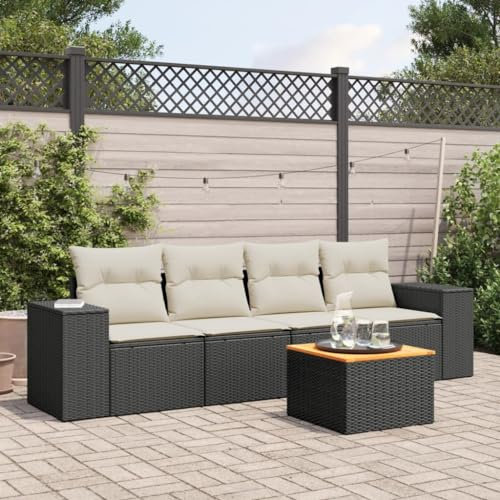 ULUYYUC 5-TLG. Garten-Sofagarnitur, Ecksofa Gartenstühle Eckbankgruppe Gartenmöbel Set Geeignet für Garten Außenbereich Hinterhof Balkon mit Kissen Schwarz Poly Rattan