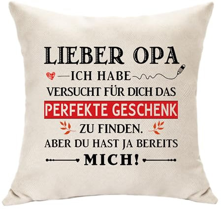 Hasodeo Liebe Papa Geschenke zum Vatertag Papa Vater Kissen Deko Kissenbezug 45 x 45 Original Geschenke für Papa Neuen Vater Bonus Papa Andenken Papa um Geschenke zu Sein (Lieber Opa)