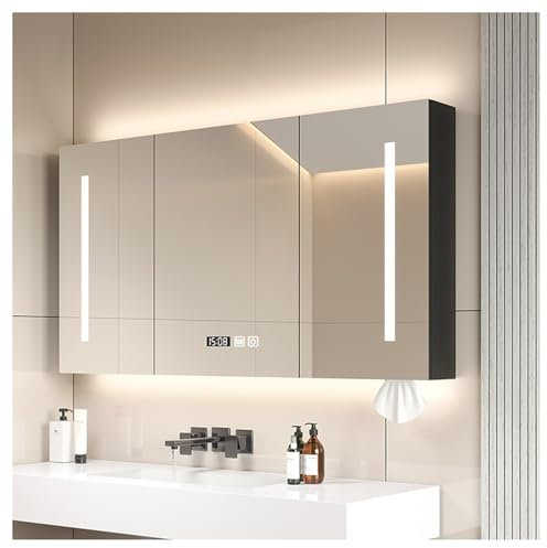 Armoire salle de bain miroir led，Armoire de Toilette LED avec Bouton Tactile Intelligent ，Armoire de Toilette avec Anti-buée，Armoire de Rangement Murale avec éclairage LED(Color:A,Size:W70*H70cm/W27.6