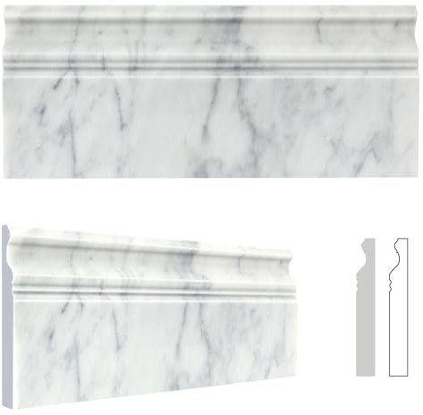 Retheno Confezione da 4 modanature per battiscopa in marmo bianco Carrara, 5 x 30,5 cm, modanatura lucida per parete del bagno e cucina