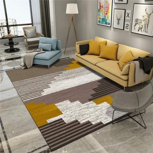AU-OZNER Teppich Pastell Gelber Teppich, hochwertiger, schallisolierter, leicht zu verlegender, waschbarer Teppichhochfloor teppiche,Gelb,80x120cm