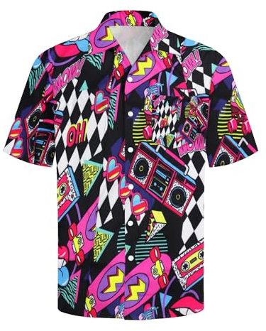 tiorhooe 80er Jahre Herren Hawaii Shirt Retro Hawaiihemd Kurzarm Knopfleiste Hawaii Hemd