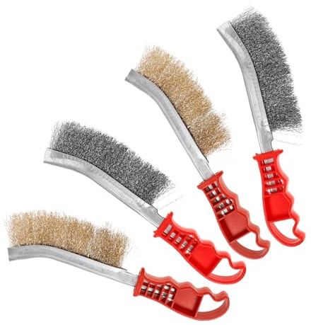 Multifunction Steel Wire Grill Brush 4Pcs for Barbecue Grill | Rubber Handle, Smooth Surface, Labor-Saving Grip, Quick Removal of Burnt-On Residue, Camping and Outdoor Use
