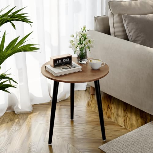 APICIZON Table d'appoint ronde en bois - Petite table d'appoint pour salon, chambre à coucher, balcon, chambre à fleurs - Montage facile - 42 x 42 x 51 cm - Style scandinave - Noyer