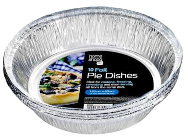 HOMESHOPA Aluminum Foil Pie Pan, 10 Pack Disposable Round Foil Flan Trays, Durable Air Fryer Baking Dishes for Pie, Fruit Tarts, Quiche, Food Storage Takeaway, Oven & Freezer Safe