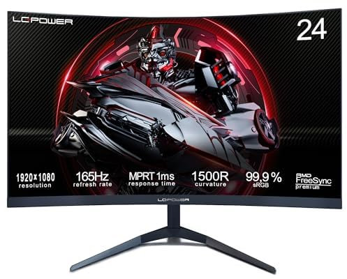 LC-POWER 24 Zoll Curved Gaming Monitor 165Hz, FHD 1920x1080 VA Panel, 1ms, AMD FreeSync, G Sync kompatibel, HDMI 2.0, Display Port 1.4, VESA, Schwarz, LC-M24-FHD-165-C-V2
