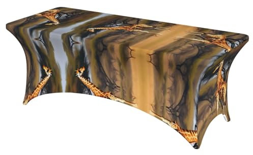 Rechteckige Tischdecke, Motiv: Afrika-Giraffe, majestätischer Baum, 1,8 m, dehnbar, Polyester
