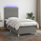 IKAYAA Boxspringbett 100 x 200 cm mit LED Beleuchtung, Topper & Matratze - Boxspringbett mit Matratze, Polsterbett 100 x 200 cmJugendbett Einzelbett Dunkelgrau Type-72