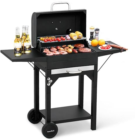 Master Cook Barbecue a carbone per esterni, 238 mq, piccola griglia per barbecue con tavolino laterale per campeggio all'aperto cortile e patio