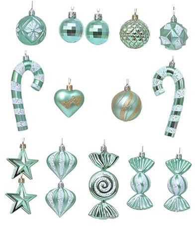 harayaa 16 X Weihnachtskugeln, Dekorativer Weihnachtsschmuck, Winter Ornamente, Mini Dekorationen, Ornamente, Kleine Anhänger, Mintgrün