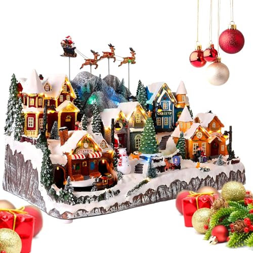 Avilia Villaggio di Natale in Movimento con Musica e Luci LED 37x55x33cm - Realizzato con Materiali Resistenti e è Ideale per Addobbare la Tua Casa nelle Feste Natalizie