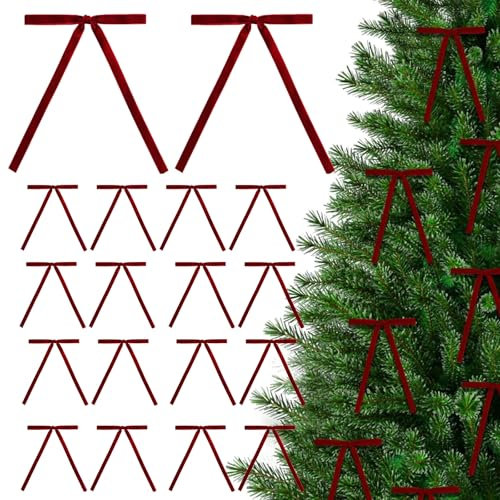 KFSCIP 24 Pcs Velvet Christmas Bows - Red Velvet Bows for Christmas Tree Decor