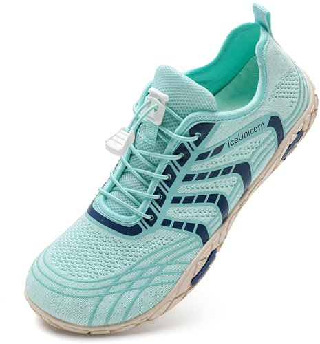 IceUnicorn Barfuss Schuhe Damen Fitnessschuhe Wasserschuhe Herren Strandschuhe Leichte Atmungsaktiv Sommer(Linie türkis,38EU)