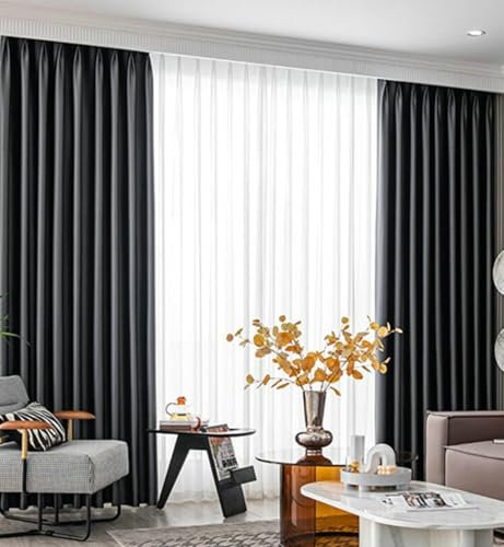 Wycian Flächenvorhang Verdunklungsstoff Dunkelgrau 2er Pack Unifarbe H214 x B102 cm (2er Pack) Polyester