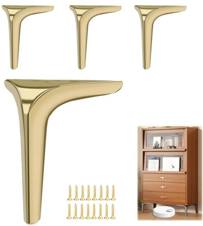 Generisch 4er Set MetallfüßE MöBelfuß Schwarz Matt, DIY Schwerlast Modernen Beine Gold für Bett, Tisch, Schrank, Sofa, Stuhl, Schrankbeine Mit Bodenschoner(Gold,10cm(3.9in))